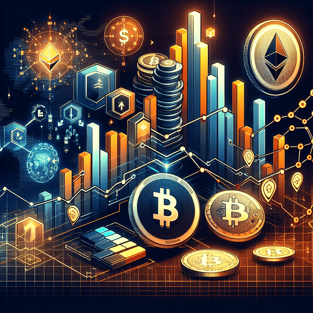 **SEO Alt-Text:** Futuristic digital illustration of the evolving crypto and blockchain landscape, sized 1200x628 pixels, featuring digital coins, blockchain chains linking traditional finance symbols like the dollar, bar charts, and merging company logos to represent market consolidation and mergers. Visual trends show upward momentum for Ethereum and crypto lending icons, while a declining Bitcoin symbol and fading market charts depict an overall downturn. Investor incentive icons such as airdrops, tokens, and yield farming appear subtly, all set against a dynamic, modern background using orange (#FF9811), dark blue (#000D43), and midnight blue (#021B88) as brand accents, conveying both the innovation and caution in the current industry climate.