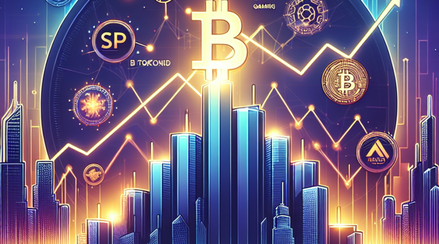 **SEO Alt-Text:** Modern illustration of a dynamic financial recovery featuring a sleek 1200 x 628 pixel design with a vibrant upward chart line. Icons for Bitcoin, S&P 500, Nasdaq, and gold represent market sectors, clearly highlighting Bitcoin’s strong outperformance. Monad blockchain logo rises from a glowing token generation event, surrounded by subtle symbols for DeFi, gaming, AI tokens, and stablecoins, showcasing sector diversity. Illustration uses bold orange (#FF9811) for momentum, dark blue (#000D43) and midnight blue (#021B88) for depth, with tech-inspired geometric shapes and an optimistic, confident tone—ideal for crypto and traditional finance SEO.