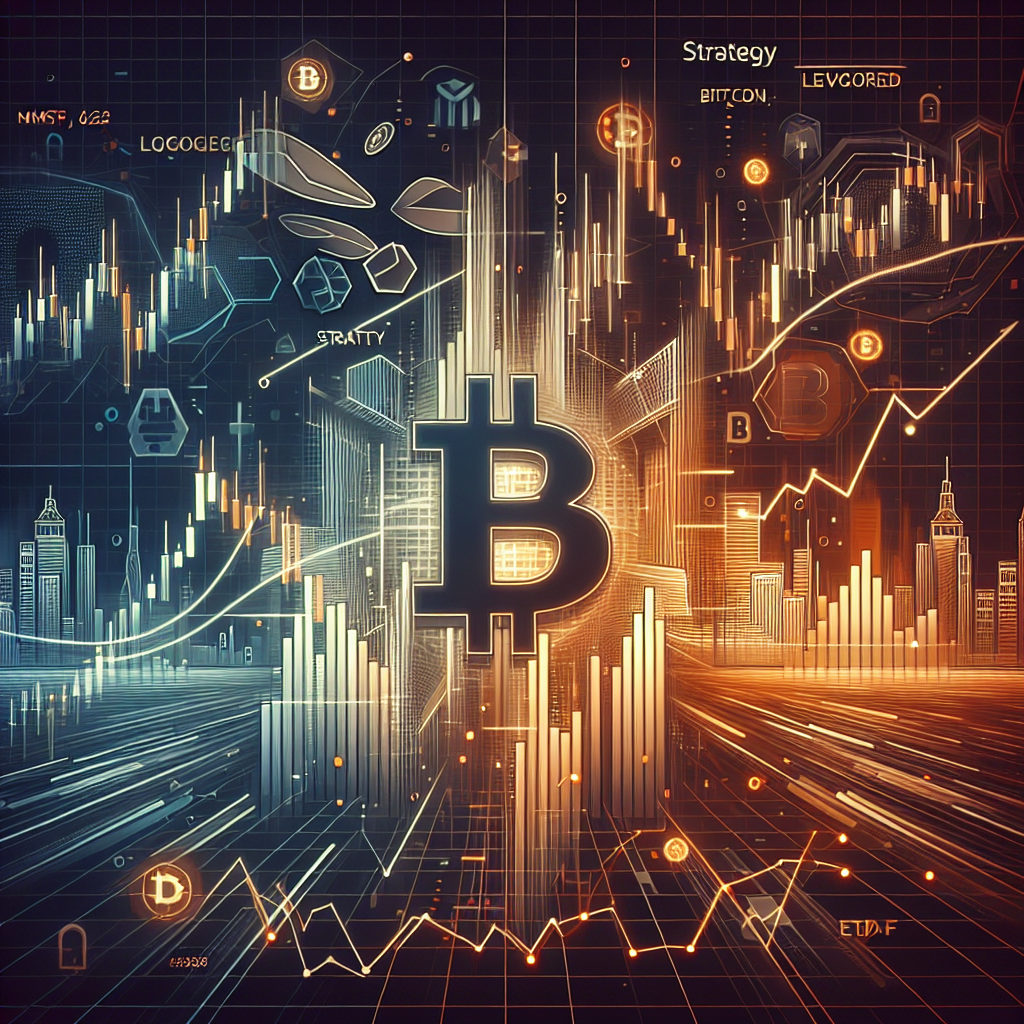 Certainly! Here is a great SEO alt-text for your described image: **Alt-text:** Header image illustrating turbulent crypto markets with a large, downward-trending Bitcoin symbol at the center, surrounded by fluctuating candlestick charts signifying volatility. Background features abstract digital tokens, blockchain elements, and faint silhouettes of the Federal Reserve building. Includes subtle Strategy (MSTR) ticker and declining leveraged ETF icons, all unified with bold Orange, Dark Blue, and Midnight Blue brand colors for a modern, professional digital finance look.