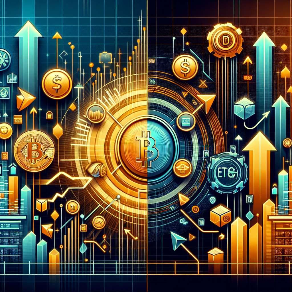 **SEO Alt-Text:** Split-image blog graphic visually contrasting surging gold, Bitcoin, and S&P 500 icons on one vibrant side against slightly declining Nasdaq, tech, and crypto sector symbols on the other; enriched with ETF fund flow arrows, blockchain/DeFi overlays, and a dynamic modern background, all in bold #FF9811 orange, #000D43 dark blue, and #021B88 midnight blue, illustrating volatility and strategic opportunities in today’s crypto and equity financial markets.