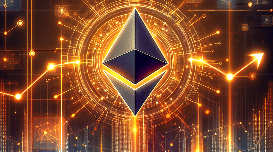 **SEO Alt-Text:** Sleek digital illustration for Ethereum blog post showcasing the glowing Ethereum logo at the center, surrounded by a vibrant blockchain network of interconnected nodes and lines, highlighting the Fusaka upgrade with dynamic data streams, abstract blocks for PeerDAS, BPO hard forks, and blobs. Upward arrows and colorful upward graphs suggest bullish market sentiment, all styled in orange (#FF9811), dark blue (#000D43), and midnight blue (#021B88), emphasizing Ethereum’s innovation and leadership in crypto infrastructure on a futuristic, tech-focused background.
