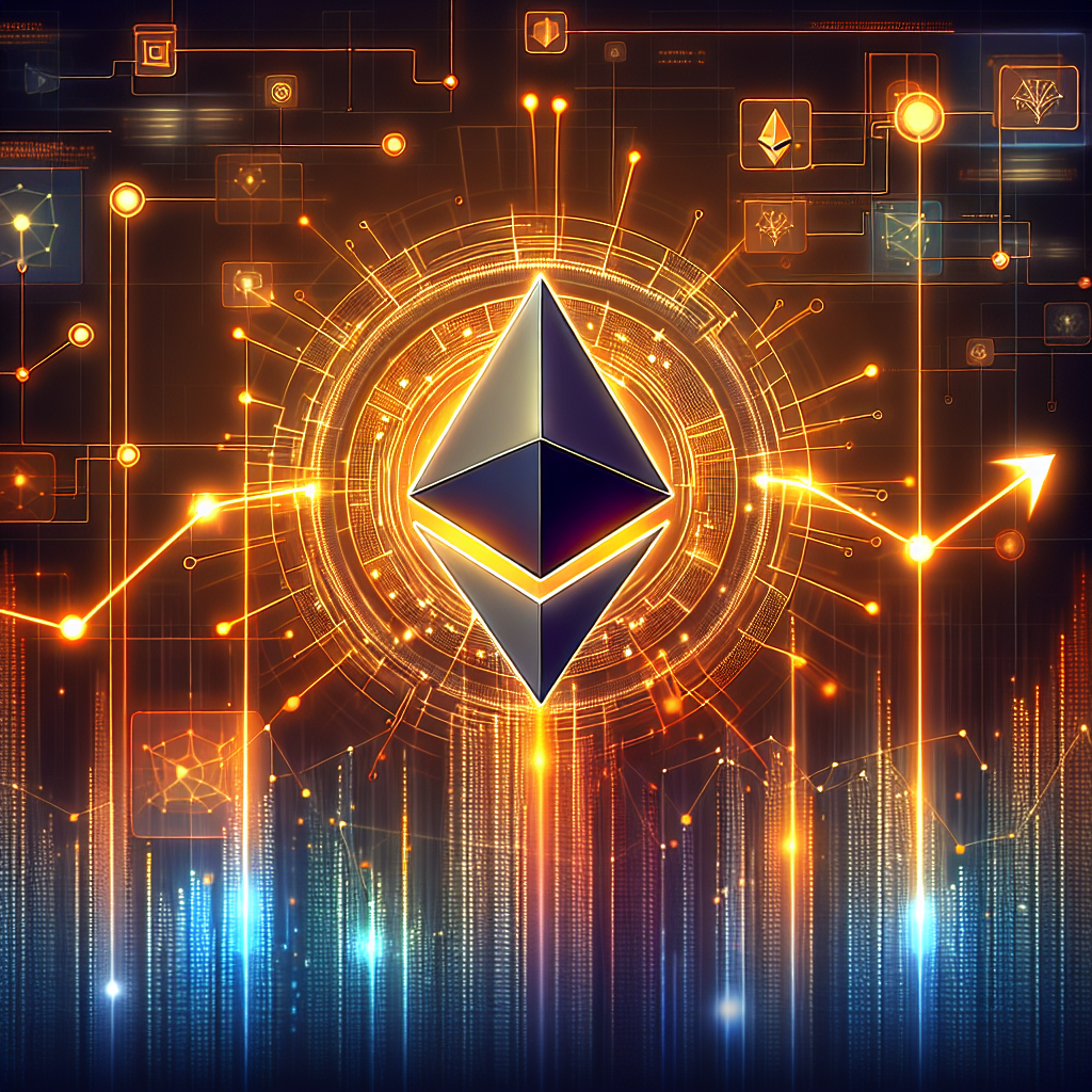 **SEO Alt-Text:** Sleek digital illustration for Ethereum blog post showcasing the glowing Ethereum logo at the center, surrounded by a vibrant blockchain network of interconnected nodes and lines, highlighting the Fusaka upgrade with dynamic data streams, abstract blocks for PeerDAS, BPO hard forks, and blobs. Upward arrows and colorful upward graphs suggest bullish market sentiment, all styled in orange (#FF9811), dark blue (#000D43), and midnight blue (#021B88), emphasizing Ethereum’s innovation and leadership in crypto infrastructure on a futuristic, tech-focused background.