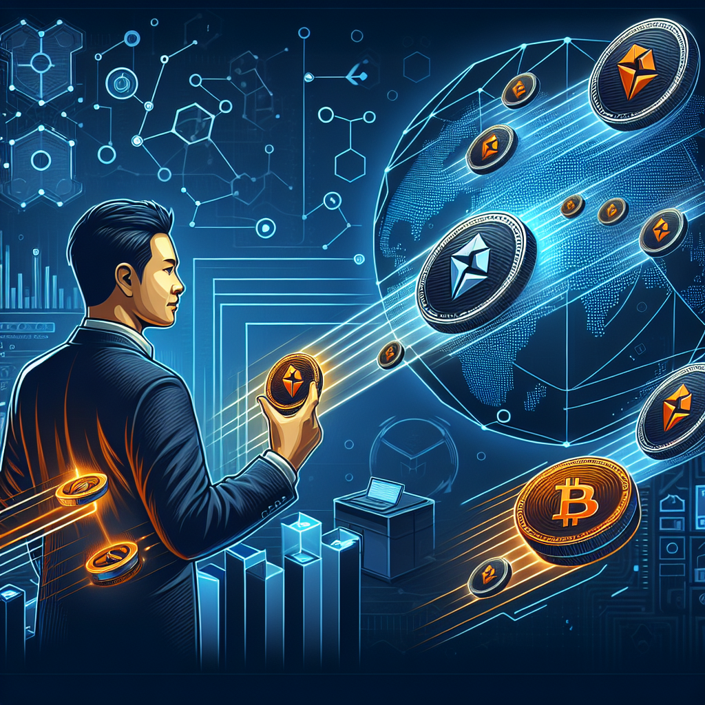 SEO Alt-Text: Modern digital illustration of Justin Sun monitoring a high-value transfer of TRX (Tron) tokens from a Binance exchange icon to a secure crypto wallet, featuring vibrant blockchain elements like interconnected nodes and data streams. The dynamic artwork incorporates SunSwap and on-chain analytics references, uses Tron brand colors (orange #FF9811, dark blue #000D43, midnight blue #021B88), and conveys strategic blockchain activity and market confidence—perfect for cryptocurrency and fintech content. Size: 1200x628 pixels.