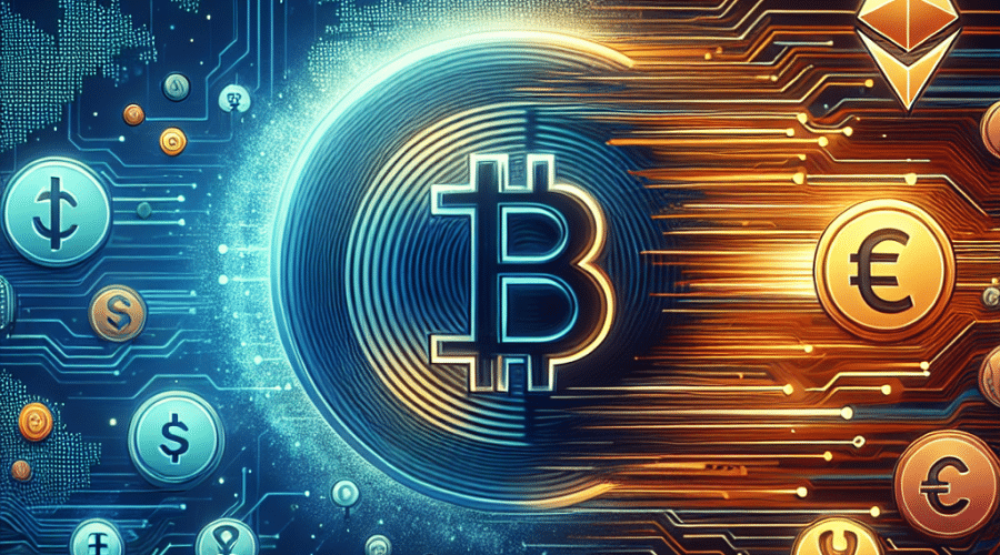 "Digital artwork representing Shift4, a leading U.S. payment service, expand payment options to include major stablecoins (USDC, USDT, EURC, DAI) flowing towards the Shift4 icon amidst a global map backdrop. Symbols of Ethereum, Solana, Stellar, TON, reflect global cryptocurrency network connectivity, exchanged across borders and integrated with Shift4. Brand-inspired color palette of orange (#FF9811), dark blue (#000D43), and midnight blue (#021B88). Image with 1200x628 pixels aspect ratio."