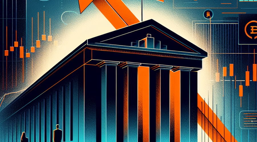Certainly! Here is an SEO-optimized alt text for your described image, tailored for WordPress blog use: **Alt text:** "Contemporary 1200x628 pixel graphic for financial news blog depicting a stylized Federal Reserve building centered on a blend of orange, dark blue, and midnight blue brand colors. Features an oversized downward-pointing orange interest rate arrow and subtle financial chart overlays in the background. Donald Trump silhouette and a representation of Kevin Hassett are positioned beside the Fed building. Faint Bitcoin and Ethereum symbols hint at crypto market reactions. The modern design conveys anticipation and boldness amid dramatic monetary policy shifts and economic uncertainty." Let me know if you'd like a more concise version or further keyword optimization!