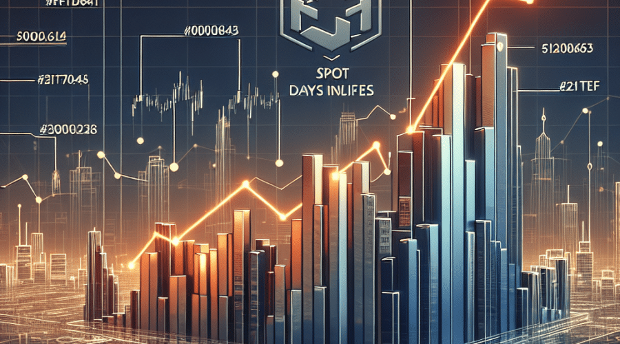 Certainly! Here’s a great SEO alt-text for the image described: **Alt-text:** Modern graphic illustrating the growth and success of XRP spot ETFs, featuring an upward-trending bar chart with 32 consecutive days of inflows and over $1 billion in assets under management. The image displays the XRP logo, abstract institutional finance elements like skyscrapers and charts, and uses orange (#FF9811), dark blue (#000D43), and midnight blue (#021B88) for a professional, branded look—conveying momentum, legitimacy, and optimism toward XRP ETFs in the investment sector.