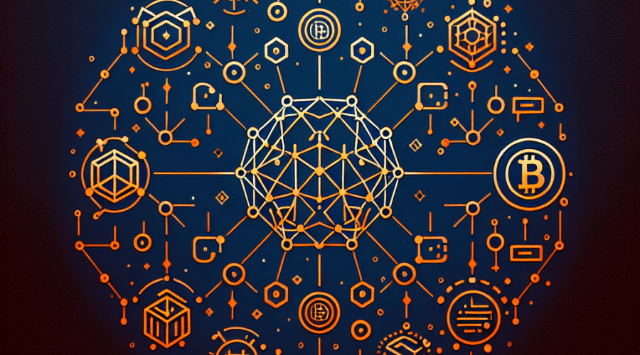 "Modern, blockchain-inspired design with a dynamic, interconnected network symbolizing the seamless bridging of various blockchain networks by Infinex. Smaller elements subtly represent aspects of decentralized exchanges, prediction markets, and NFTs. The dominant Orange color(#FF9811) draws attention to the central network symbol while Dark Blue(#000D43) and Midnight Blue(#021B88) colors are used for the additional elements and background. The Infinex logo with the slogan 'The Future of DeFi in One App' stands boldly. The image size is optimized for display at 1200 x 628 pixels."