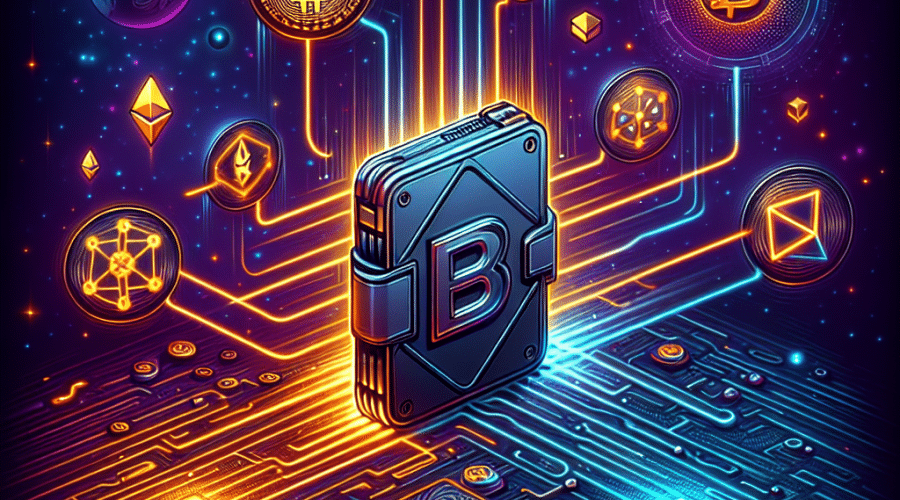 **SEO-optimized alt text:** Sleek digital illustration of a Ledger hardware wallet at the center with dynamic radiating lines connecting Tezos and Ethereum blockchain symbols, featuring geometric gradients in Ledger's orange (#FF9811), dark blue (#000D43), and midnight blue (#021B88) brand colors. Subtle Uniswap and Curve DeFi protocol icons orbit the wallet, and a digital bridge links Tezos and Ethereum, emphasizing secure, seamless blockchain integration, advanced security, and user empowerment in a modern 1200x628 image.