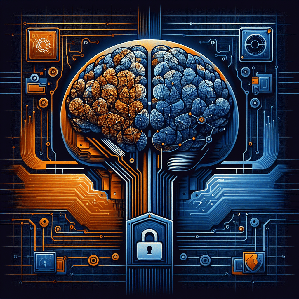 **SEO alt-text:** Modern illustration of a large, stylized artificial intelligence brain or neural network in the center, connected by orange, dark blue, and midnight blue digital data streams to two smaller AI model icons—one labeled "Claude" and another with shadowy figures symbolizing rival companies—highlighting AI model theft and distillation attack risks. The image features security elements such as a lock or shield overlay and subtle world map or circuitry patterns in the background, emphasizing global cybersecurity. Artwork is designed in a sleek, high-tech, and urgent style, sized for 1200 x 628 pixels.
