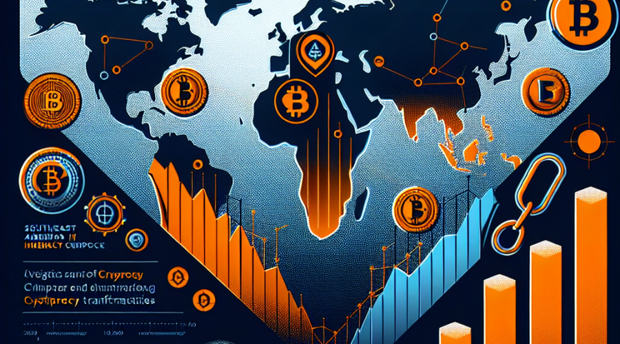 "SEO-friendly digital graphic showcasing rising human trafficking trends linked to cryptocurrency payments with world map highlighting Southeast Asia, Americas, Europe, and Australia subtly. Visualization includes increasing bar graphs, dark web & privacy coin symbols including anonymous masks, Bitcoin & Monero. Law enforcement symbols suggest ongoing investigations. Primary colors are Dark Blue, Orange, and Midnight blue. Bold white text alarms 'Cryptocurrency and Human Trafficking - An Unsettling Rise' alongside subheading 'Detect, Disrupt, Defend'. Compact design optimized to a resolution of 1200 x 628 pixels."