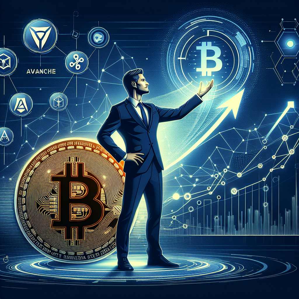 **SEO Alt-text:** Eric Trump confidently gestures towards a rising futuristic Bitcoin symbol at the center of a sleek, modern graphic, surrounded by subtle design elements representing Avalanche (AVAX), AAVE, and DeepSnitch AI—including abstract blockchain nodes, DeFi icons, and neural network patterns. The dynamic color scheme features vibrant orange (#FF9811), dark blue (#000D43), and midnight blue (#021B88), while visual cues of financial growth and digital transformation highlight innovation and optimism in the cryptocurrency and blockchain industry. Optimized for a professional WordPress blog header at 1200 x 628 pixels.
