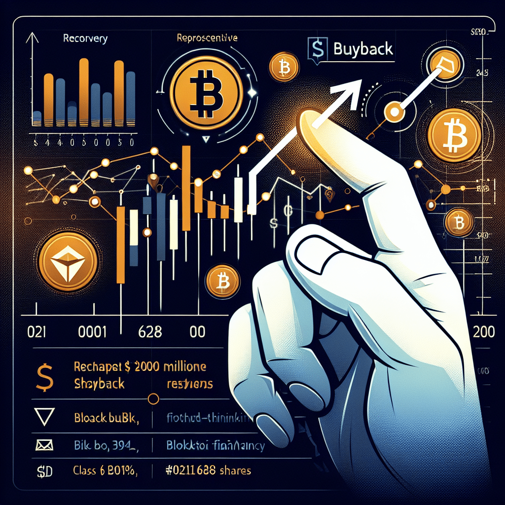 **SEO-optimized alt-text for your image:** Modern digital illustration showcasing Galaxy Digital’s $200 million share buyback during a crypto market downturn. The image features a rebounding stock chart at the center, integrated with Bitcoin and Ethereum icons. A bold hand highlights the 'buyback' action on Galaxy’s Class A shares, with futuristic blockchain and financial graphics in the background. Glowing effects and the brand’s signature colors—orange (#FF9811), dark blue (#000D43), and midnight blue (#021B88)—emphasize Galaxy Digital’s strength, stability, and leadership in crypto finance. Sized 1200x628 pixels.