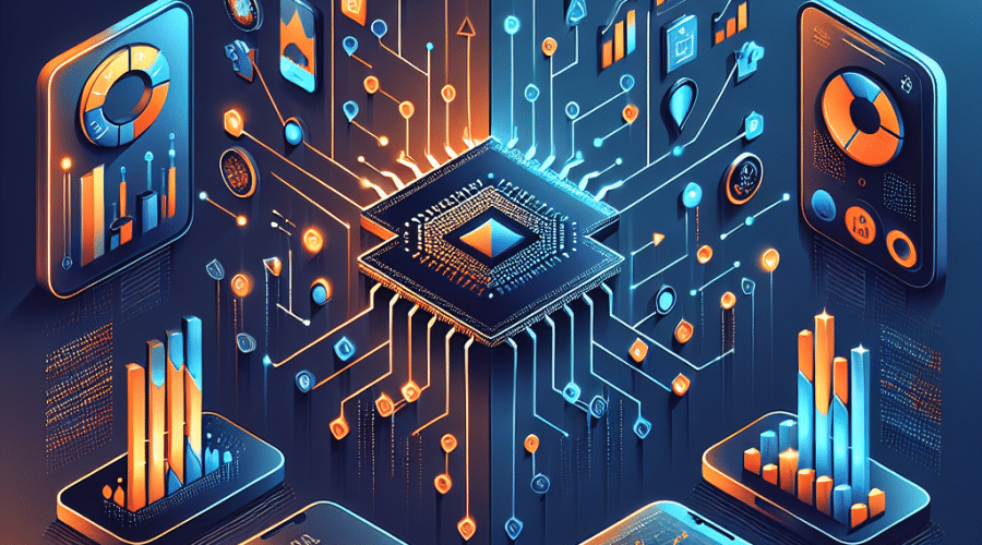 **SEO Alt-Text:** Modern financial dashboard illustration featuring stylized icons for Nvidia (AI chip), Palantir (data analytics with network nodes), Robinhood (mobile investing with stock chart), and Circle (digital coins, blockchain), arranged with dynamic arrows and shifting balances, set against bold gradient background in orange, dark blue, and midnight blue brand colors; theme evokes innovation and sophisticated tech-driven investment strategies, optimized for financial blog hero image at 1200 x 628 pixels.