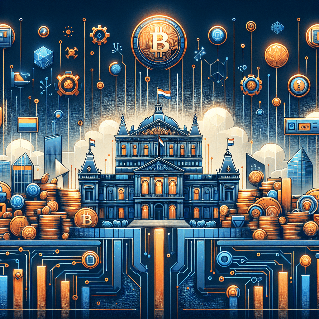 **SEO Alt-Text:** Modern professional blog header image illustrating the introduction of a 36% capital gains tax on crypto and investments in the Netherlands, featuring a stylized Dutch parliament building and national motifs. The design includes financial icons like stacks of coins, Bitcoin symbol, and digital graphs, with hints of AI technology shown through circuit patterns and a glowing AI chip, representing the rise of AI-powered crypto tools like DeepSnitch AI. Dominant brand colors used: Orange (#FF9811), Dark Blue (#000D43), and Midnight Blue (#021B88) for a cohesive and authoritative appearance.