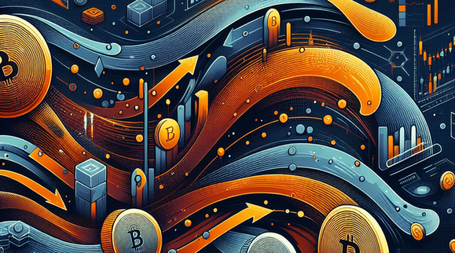 Certainly! Here’s an optimized SEO alt-text for your described image: **SEO Alt-Text:** Modern digital illustration featuring stylized orange, dark blue, and midnight blue memecoin tokens flowing from a prominent digital vault labeled with cryptic blockchain text; dynamic waves and ripples impact diverse investors and smaller coins across a connected network. The image includes blockchain analytics symbols, data grids, charts, and candlestick graphs, visually representing the transparent impact of a major token sale on the memecoin ecosystem with professional, tech-inspired design.