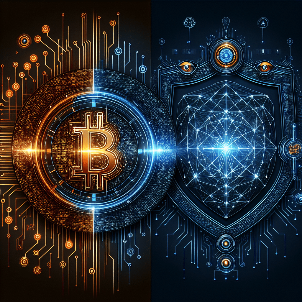 Great! Here’s a highly SEO-optimized alt-text for your described image: **SEO Alt-Text:** "Sleek futuristic blog cover in 1200x628 pixels with glowing Bitcoin symbol protected by digital circuit shields, surrounded by brand colors (#FF9811 orange, #000D43 dark blue, #021B88 midnight blue). Left side features abstract quantum computing graphics with entangled particles and waveform elements, while right side shows advanced AI surveillance with data streams, neural network lines, and stylized robotic eyes. Modern, high-contrast crypto security concept highlighting innovation, vigilance, and technology." Let me know if you want a shorter version or tailored for a specific page/post!