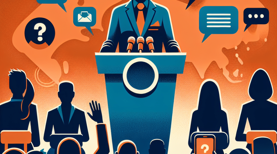 **SEO-Friendly Alt Text:** Modern professional illustration of Reserve Bank of New Zealand Governor Paul Breman addressing a press conference, emphasizing transparency and open communication. Scene shows Breman at a podium with a stylized New Zealand map, surrounded by journalists and live media, with digital communication icons and speech bubbles symbolizing public dialogue. Polished, trustworthy design in Reserve Bank brand colors orange (#FF9811), dark blue (#000D43), and midnight blue (#021B88), optimized for blog header at 1200x628 pixels.