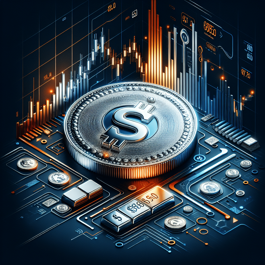 **SEO Alt-Text:** Sleek financial blog image featuring a stylized silver bar in the foreground and a digital line graph illustrating stable global silver prices at $87.50 per ounce. The composition uses bold Orange (#FF9811), Dark Blue (#000D43), and Midnight Blue (#021B88) brand colors, with subtle circuit board overlays and solar panel graphics symbolizing industrial silver demand. Global market icons including currency, globe, and stock chart represent economic and geopolitical influences, while abstract waves and arrows hint at macroeconomic factors driving silver’s safe-haven demand in a volatile environment. The overall design projects authority, security, and optimism in the silver (XAG/USD) market.