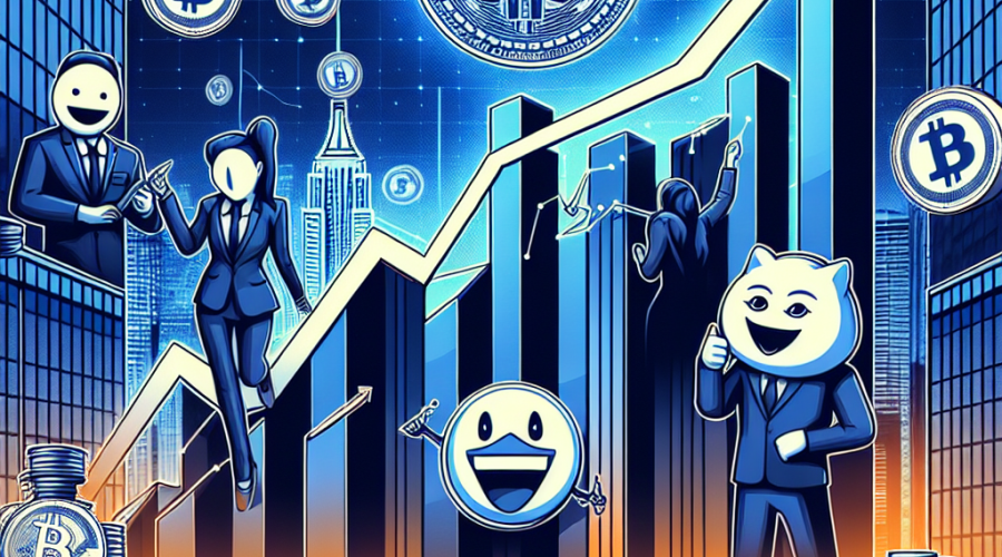 **SEO Alt-Text:** Modern digital-themed banner image highlighting optimism in the crypto market, with dynamic upward-trending Bitcoin and meme coin graphics, including a prominent "Pepeto" token featuring a playful meme-inspired character. Set against a sleek professional background in brand colors #FF9811 (orange), #000D43 (dark blue), and #021B88 (midnight blue), the design features stylized graphs and Wall Street-style building silhouettes to convey strong institutional involvement. Sized 1200x628 pixels, the image has an authoritative, energetic vibe tailored for a finance and crypto-savvy audience.