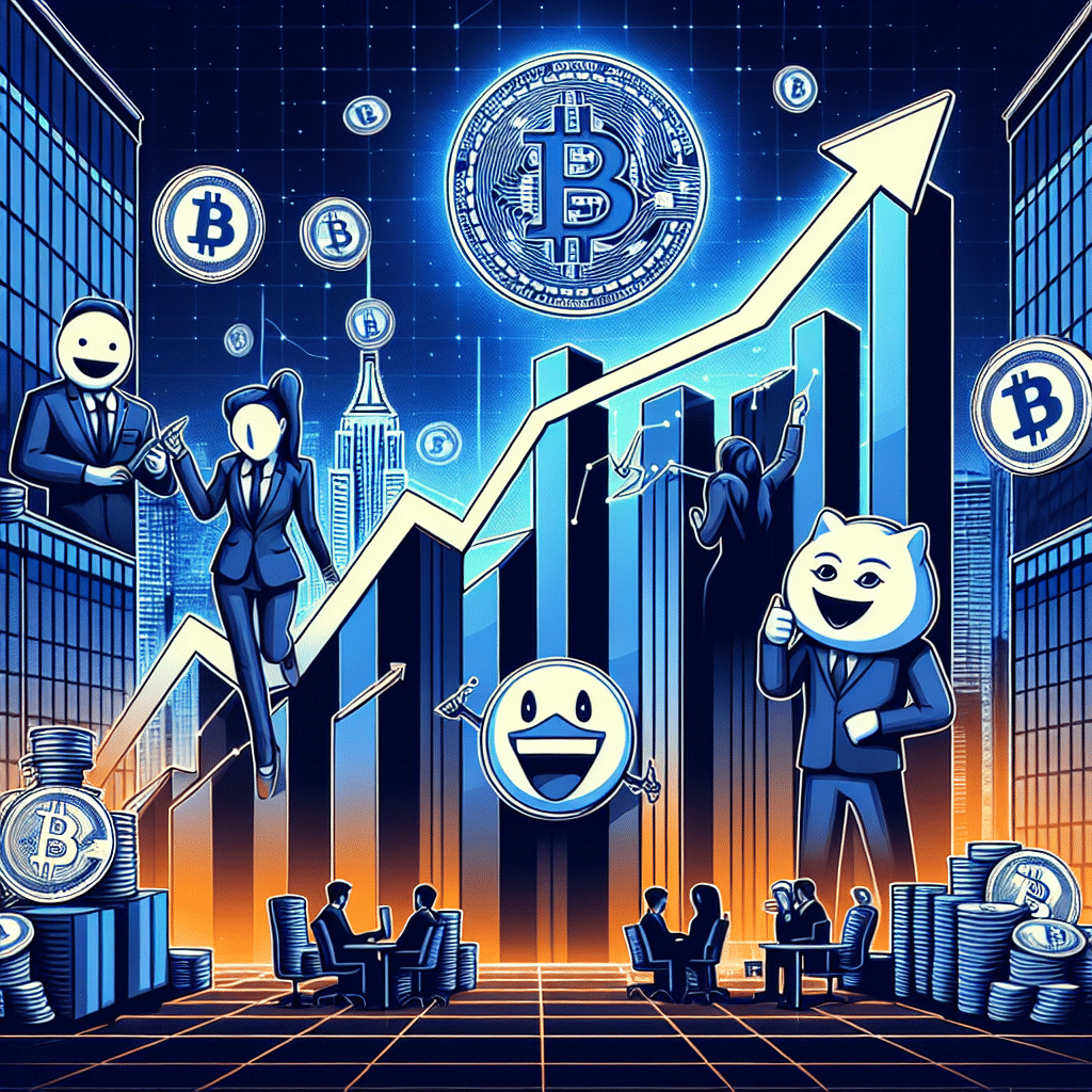 **SEO Alt-Text:** Modern digital-themed banner image highlighting optimism in the crypto market, with dynamic upward-trending Bitcoin and meme coin graphics, including a prominent "Pepeto" token featuring a playful meme-inspired character. Set against a sleek professional background in brand colors #FF9811 (orange), #000D43 (dark blue), and #021B88 (midnight blue), the design features stylized graphs and Wall Street-style building silhouettes to convey strong institutional involvement. Sized 1200x628 pixels, the image has an authoritative, energetic vibe tailored for a finance and crypto-savvy audience.