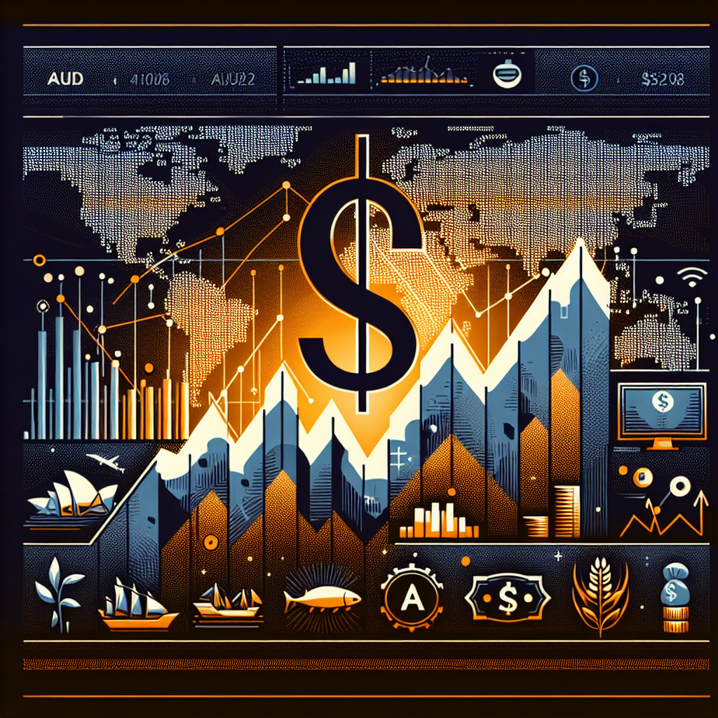 **SEO Alt-Text:** Modern professional banner illustrating the resilience of the Australian Dollar (AUD) during Middle East conflict, featuring a strong upward-trending graph with an AUD symbol overlay, surrounded by icons of Australia’s key exports—iron ore, LNG natural gas, agriculture (wheat, beef), and gold. The design uses brand colors orange (#FF9811), dark blue (#000D43), and midnight blue (#021B88), with a stable, visually distinct Australia set against a background of world maps and fragmented financial news, visually representing global turmoil versus Australia’s economic stability. Optimized for 1200x628 pixels.