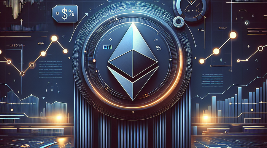 **Great SEO Alt-text:** Modern blog header image (1200x628 pixels) featuring a sleek, stylized Ethereum logo in the center wrapped with upward-trending arrows and growth graphs, surrounded by subtle digital financial icons like ETFs and documents, with a prominent "10%" badge highlighting reduced staking fees. The design uses bold brand colors orange (#FF9811), dark blue (#000D43), and midnight blue (#021B88), and conveys a premium, innovative fintech look that matches crypto ETFs and BlackRock’s financial leadership.