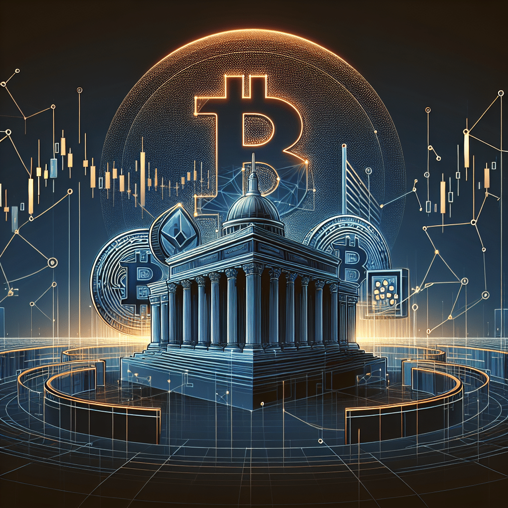 **SEO-focused alt-text:** Modern digital illustration of a cryptocurrency coin merged with financial futures contract elements—stylized candlestick charts and graph lines—set against a professional background featuring an abstract outline of the U.S. Capitol dome, overlaid with network lines. The design uses vibrant orange (#FF9811), dark blue (#000D43), and midnight blue (#021B88) brand colors, symbolizing regulated crypto perpetual futures under U.S. CFTC oversight, transparency, and financial innovation.