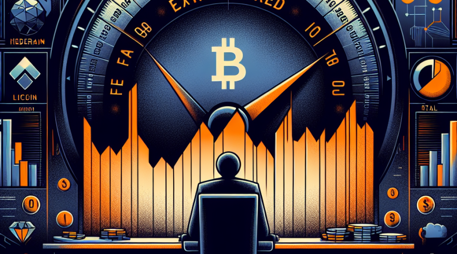 **SEO Alt-Text:** Modern blog header image illustrating extreme fear in the cryptocurrency market, featuring a stylized crypto market dashboard with sharp downward-trending lines, an oversized “Fear & Greed Index” dial pointing to “10/extreme fear,” and subtle icons for Hedera, Litecoin, Polkadot, SUI, and Stellar. The scene uses a bold palette of orange (#FF9811), dark blue (#000D43), and midnight blue (#021B88), with moody lighting, silhouettes of cautious investors, and digital blockchain motifs, conveying market uncertainty—designed for a finance and crypto WordPress blog.