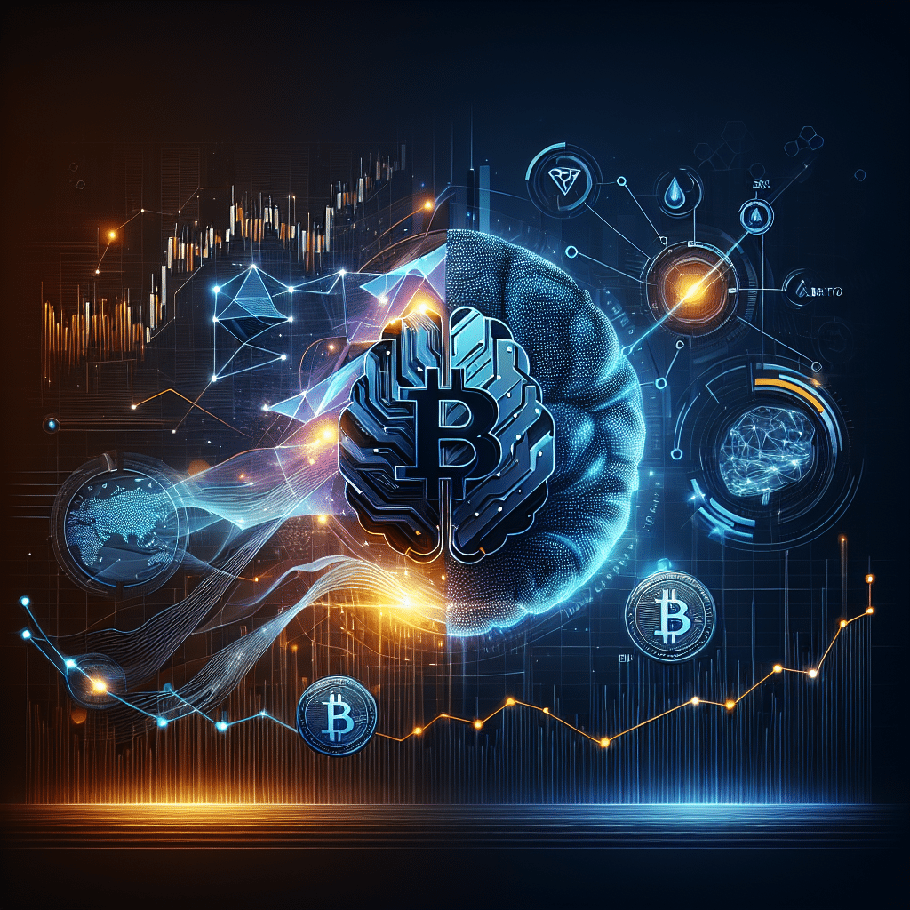 **SEO Alt-Text:** Sleek and modern blog header image (1200x628px) visually split to depict a volatile financial market with Bitcoin and oil icons on a dark blue and midnight blue background—suggesting market turbulence and geopolitical tension—contrasted by a glowing, futuristic AI brain with data analytics graphics, transparent overlays, and crypto trading chart elements, incorporating Orange #FF9811, Dark Blue #000D43, and Midnight Blue #021B88 for a cohesive, authoritative look, symbolizing DeepSnitch AI’s innovation and emerging opportunities in financial analytics.