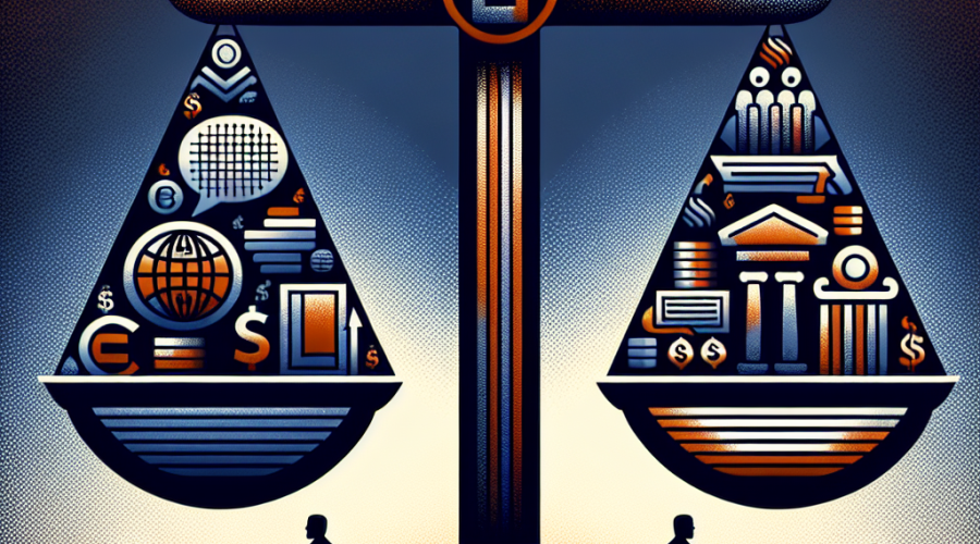 **SEO-Optimized Alt Text:** Digital illustration of four stylized credit card and payment icons (Visa, Mastercard, PayPal, Stripe) balanced on a scale against political speech symbols like speech bubbles, voting ballots, and handshake icons, set against abstract silhouettes of diverse people behind a subtle barrier; featuring brand colors orange (#FF9811), dark blue (#000D43), and midnight blue (#021B88) on a clean 1200x628 canvas, representing the tension and fairness at the intersection of finance and free speech.