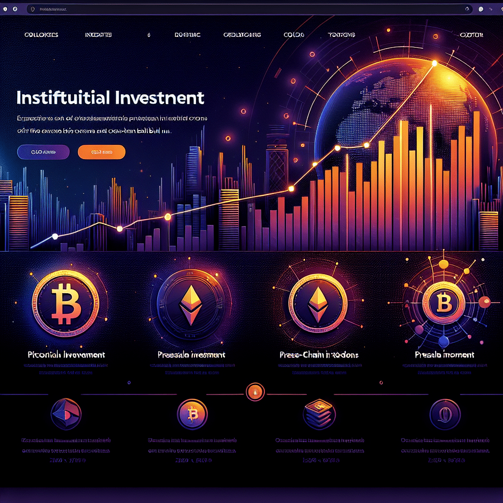 SEO alt-text: Sleek, modern blog header image sized 1200x628 pixels, featuring a dynamic, upward-trending Bitcoin price chart with bold institutional investor graphics on the left, contrasted by vibrant futuristic imagery representing presale tokens and the Pepeto logo on the right. Digital coins and crypto icons subtly outlined throughout the design symbolize innovation and cross-chain technology. The image uses deep gradients of orange (#FF9811), dark blue (#000D43), and midnight blue (#021B88) for a cohesive, professional look that captures excitement for the next crypto bull run and digital asset investment opportunities.