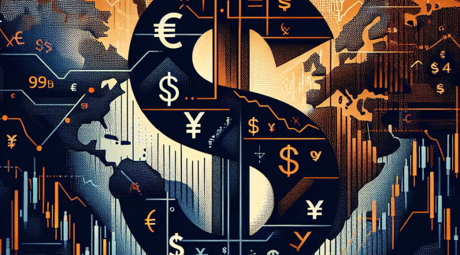 **SEO Alt-Text:** Sleek modern image illustrating the US Dollar Index (DXY) consolidating above the 99.50 support level during global geopolitical tensions and market uncertainty; features an abstract background in orange (#FF9811), dark blue (#000D43), and midnight blue (#021B88), with a prominent US dollar symbol, integrated candlestick and line charts indicating support and resistance levels, overlaid world currency symbols (€ euro, ¥ yen, £ pound, CHF Swiss franc, SEK krona, CAD dollar), and subtle Middle East map outlines, visually emphasizing the dollar’s stability, vigilance, and safe-haven status in a sophisticated, finance-focused design.