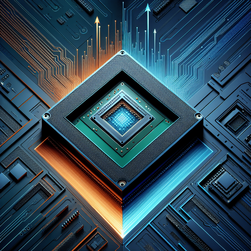 **SEO-Optimized Alt Text:** Modern digital illustration of the 2025-2026 AMD vs. Intel rivalry, showing an orange AMD processor and a dark blue Intel processor facing off, separated by dynamic upward graphs and arrows highlighting AMD's data center and AI growth, contrasted with static analytics for Intel, all set in a high-tech, semiconductor-inspired design with vibrant brand colors for a sleek, competitive blog header.