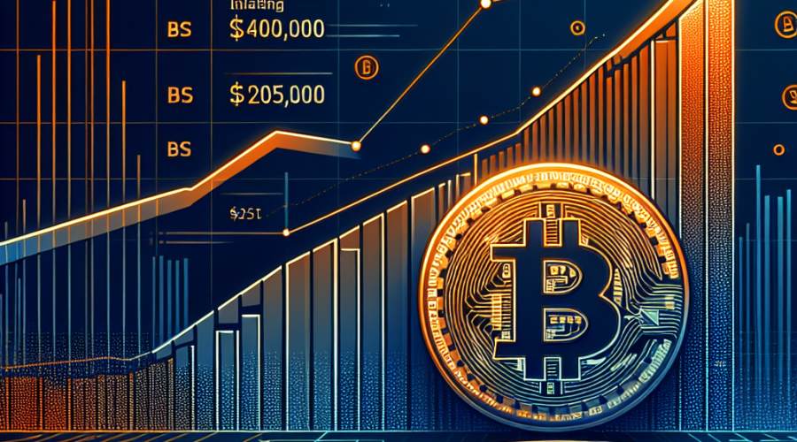 **SEO-Focused Alt-Text:** Stylized blog header image depicting a bold, modern Bitcoin coin rising up a dynamic price chart towards a prominent 0,000 milestone; background features fading, inflating U.S. dollar symbols. The design uses energetic orange (#FF9811) highlights, deep dark blue (#000D43) accents, and a rich midnight blue (#021B88) backdrop. Upward arrows and motion lines convey bullish momentum, giving the tech-focused scene a professional and clean appearance, ideal for cryptocurrency and Bitcoin finance articles.