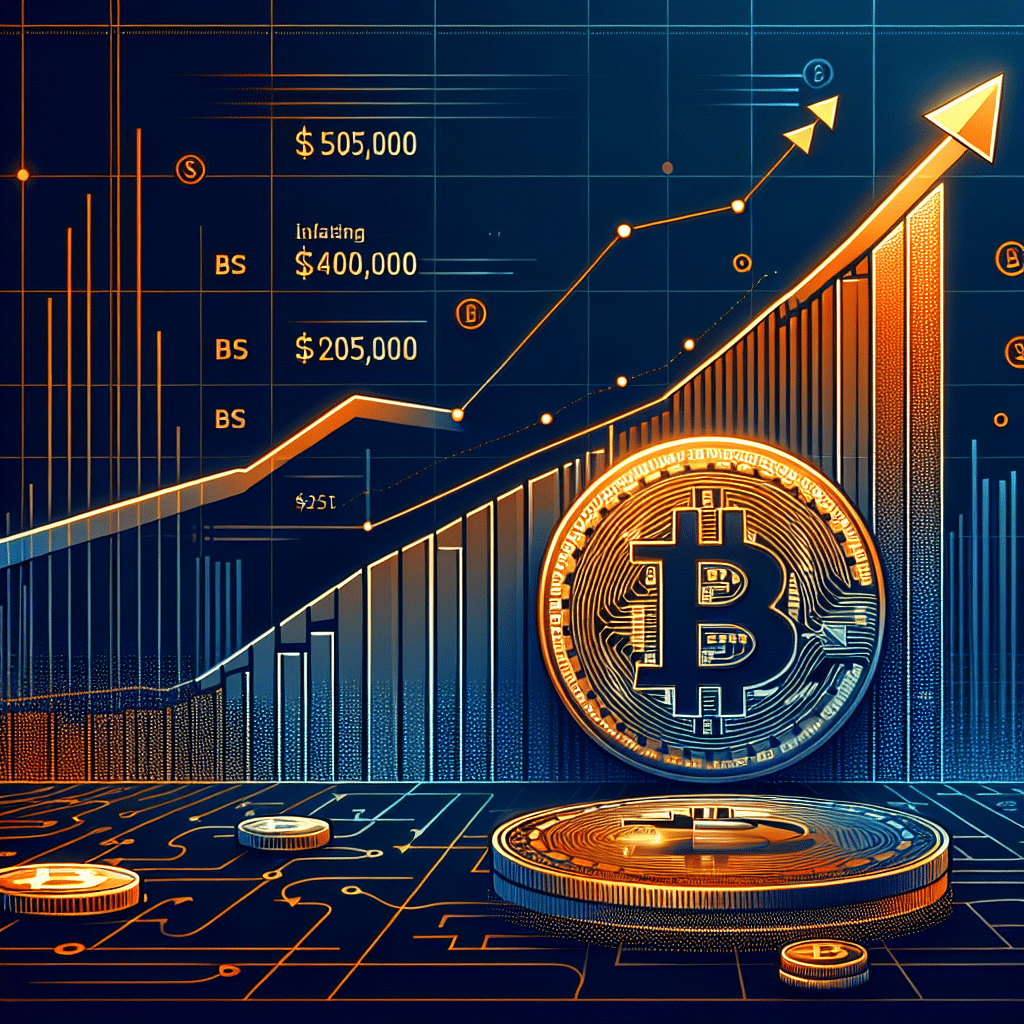 **SEO-Focused Alt-Text:** Stylized blog header image depicting a bold, modern Bitcoin coin rising up a dynamic price chart towards a prominent $250,000 milestone; background features fading, inflating U.S. dollar symbols. The design uses energetic orange (#FF9811) highlights, deep dark blue (#000D43) accents, and a rich midnight blue (#021B88) backdrop. Upward arrows and motion lines convey bullish momentum, giving the tech-focused scene a professional and clean appearance, ideal for cryptocurrency and Bitcoin finance articles.