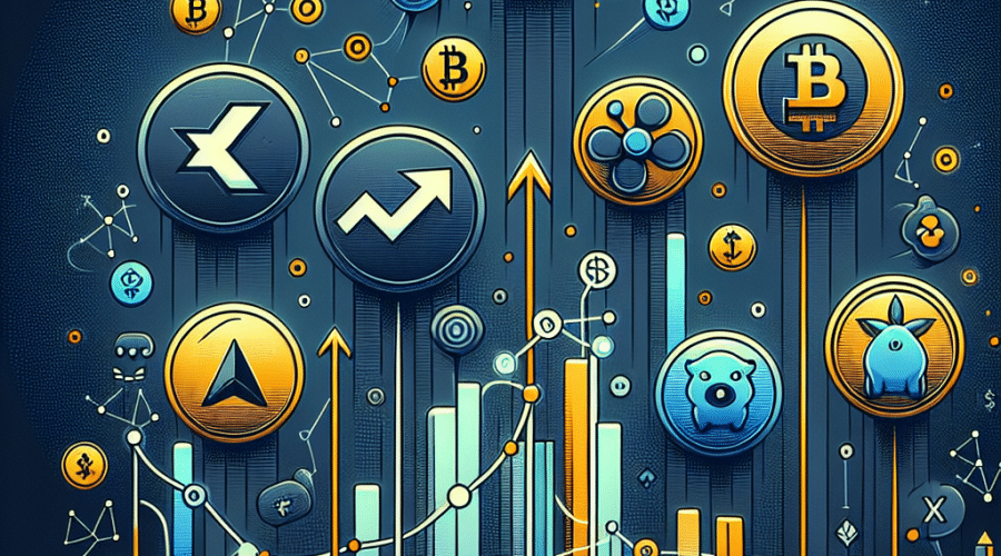 SEO-Friendly Alt-Text: Modern digital illustration showcasing abstract icons for XRP, Aptos, Pi Network, Fartcoin, and Floki altcoins emerging from a dark blue to midnight blue gradient background with dynamic orange accents; features rising arrows, interconnected blockchain nodes, and candlestick charts to represent institutional accumulation and growing anticipation in the altcoin market.