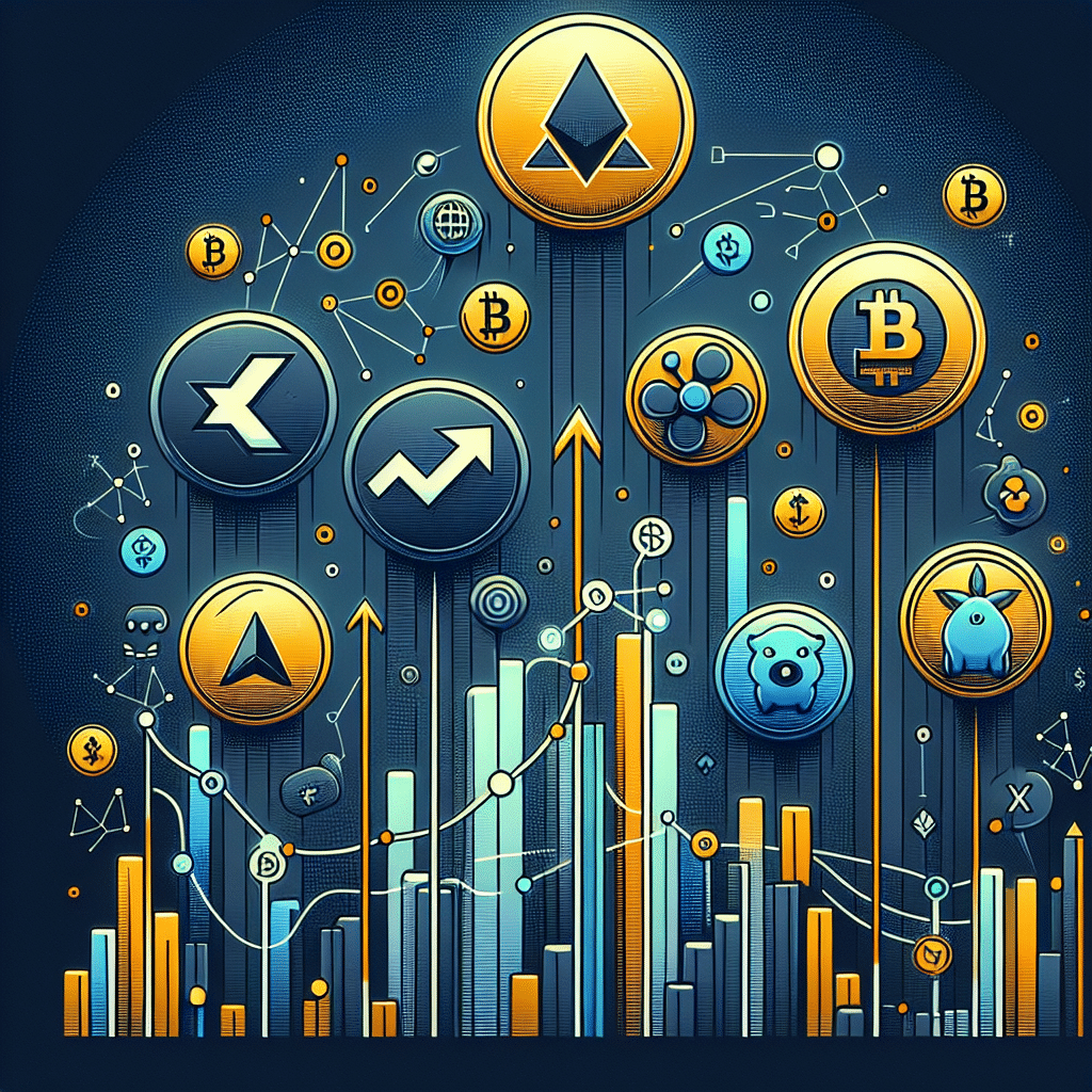 SEO-Friendly Alt-Text: Modern digital illustration showcasing abstract icons for XRP, Aptos, Pi Network, Fartcoin, and Floki altcoins emerging from a dark blue to midnight blue gradient background with dynamic orange accents; features rising arrows, interconnected blockchain nodes, and candlestick charts to represent institutional accumulation and growing anticipation in the altcoin market.