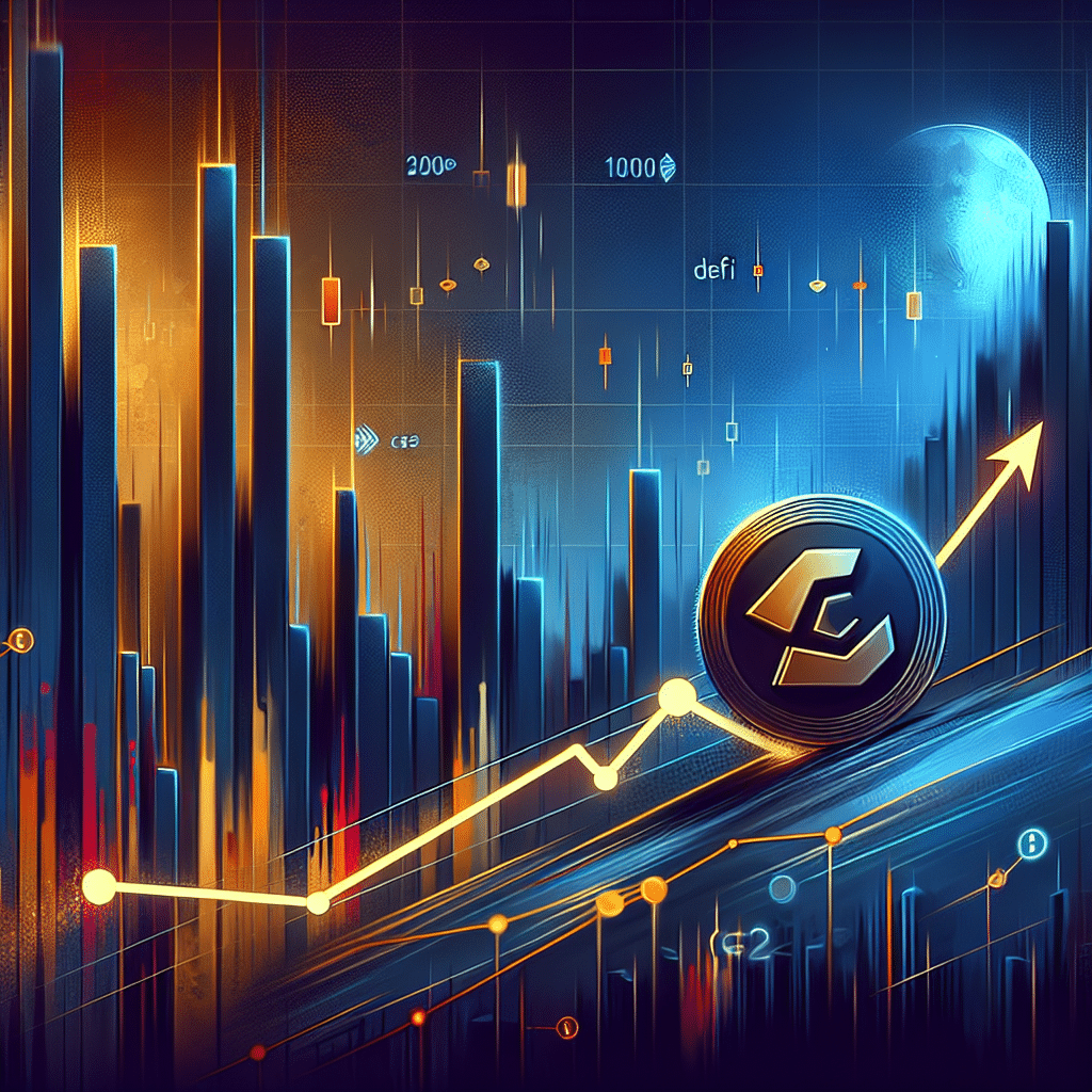 **SEO Alt Text:** Stylized image featuring the CRV token balanced on the edge of a descending channel graph, set against a dark blue and midnight blue abstract background with bold orange (#FF9811) accents. The design includes candlestick charts, upward and downward arrows indicating potential price movement, faint warning icons and digital locks referencing DeFi and risk, all evoking tense market sentiment, critical support and resistance levels, and uncertainty—ideal for articles about CRV token analysis, DeFi risk, and cryptocurrency price trends.