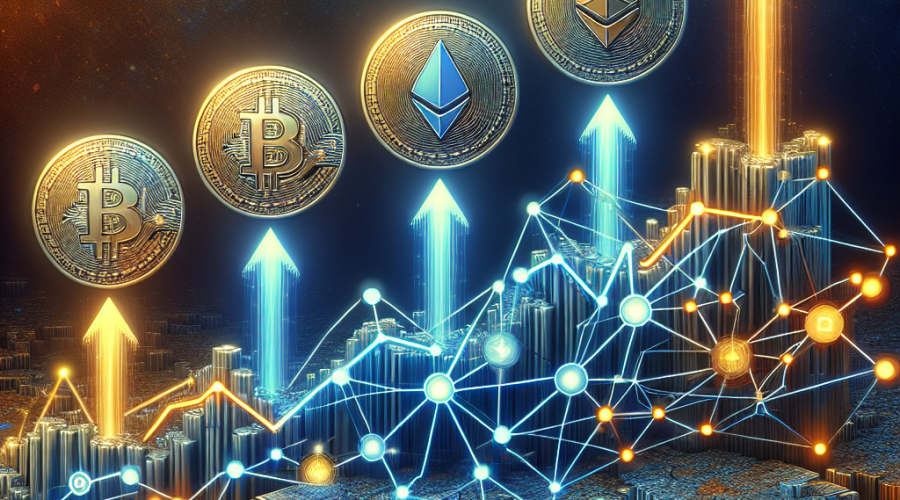 **SEO Optimized Alt Text:** Futuristic digital art featuring five interconnected cryptocurrency icons—Hyperliquid, Chainlink, Monero, Stellar, and Litecoin—emerging from compressed charts and accumulation patterns on a 1200x628 pixel canvas. The design uses bold gradients and network lines in branded Orange (#FF9811), Dark Blue (#000D43), and Midnight Blue (#021B88), with glowing ascending arrows symbolizing imminent breakout and generational lows in the crypto cycle, evoking optimism and strategic momentum for the next cryptocurrency expansion.