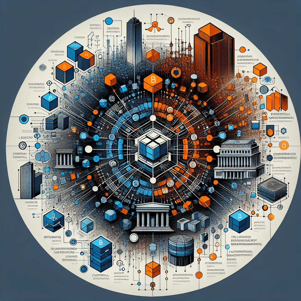 "SEO alt-text: Innovative graphic showcasing the interaction of Digital Asset's Canton Network with Japanese Government Bonds (JGB) via blockchain and collateral transactions. Representation of influential Japanese Financial Institutions- Mizuho Financial Group, Nomura Holdings, and JSCC. Dominant in hues of Orange, Dark Blue, and Midnight Blue, the image symbolizes digitalization in the Japanese bond market."