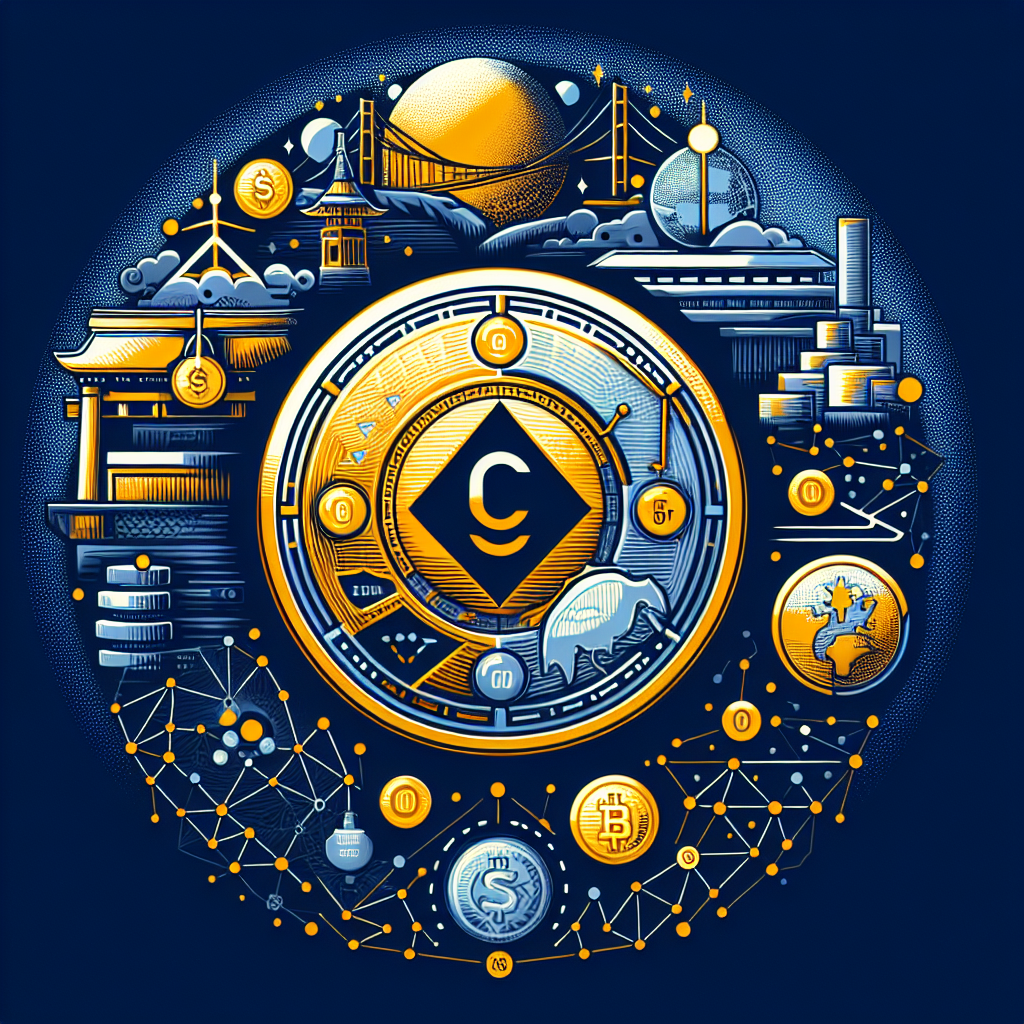 "Golden Zipangcoin centered with tokenized symbols of gold, silver, and platinum on a midnight blue background (#021B88). Traditional commodity market and digital blockchain network images depict synergy of traditional trading and modern technology. Dark blue text (#000D43) reads 'Japanese Giant Mitsui Launches Tokenized Assets on Optimism' with a smaller orange text (#FF9811) 'April 20' below. Mitsui & Co. Digital commodities logo in white at the bottom right. It symbolizes Mitsui's entry into the digital asset industry."