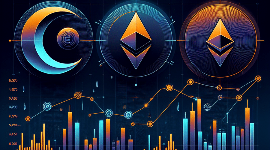 **SEO-optimized alt text:** Modern crypto market dashboard illustration featuring stylized NIGHT, HYPE, and Ethereum tokens; NIGHT symbolized by a glowing midnight-blue crescent, HYPE by dynamic orange upward arrows and digital bars, and Ethereum by a metallic sheen ETH logo, all set against a dark-to-midnight blue gradient background. Dashboard includes candlestick charts, support and resistance lines, bold orange (#FF9811) data highlights, and a digital “extreme fear” gauge—visually balancing market tension and opportunity, ideal for a sophisticated 1200x628px crypto analysis blog feature image.