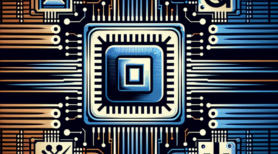 Certainly! Here is an SEO-optimized alt-text for your described image: Alt-text: **Modern digital illustration showing a symbolic battle in the AI chip market between Nvidia and leading tech companies—Google, Amazon, and Microsoft. The design features Nvidia’s logo centered on a stylized GPU, surrounded by abstract AI chips linked to Google, Amazon, and Microsoft, all interconnected with circuit lines. Graphical elements include a downward-trending stock arrow and rising infrastructure investment indicators, set against a sleek, high-tech backdrop in orange (#FF9811), dark blue (#000D43), and midnight blue (#021B88), conveying intense corporate competition and innovation in artificial intelligence hardware.** If you have a specific focus (e.g., highlighting Nvidia’s centrality or the AI chip theme), I can further tailor this alt-text!