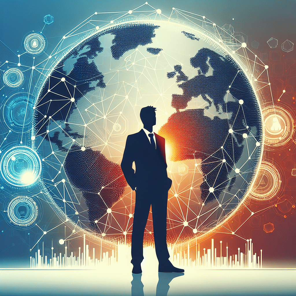 Here’s a highly optimized SEO alt-text for your described image: **Alt-text:** "Modern blog header image showing a confident business executive standing in front of a stylized digital globe, interconnected with fintech and blockchain networks. Abstract blockchain links, secure transaction icons, and global payment nodes are overlaid, with gradients and accents in Ripple’s brand colors — Orange, Dark Blue, and Midnight Blue. The dynamic design visually represents leadership, innovation, and global expansion in digital finance, highlighting Ripple’s CEO as Business Leader of the Year." If you need the alt-text shortened or adapted for a specific CMS, let me know!