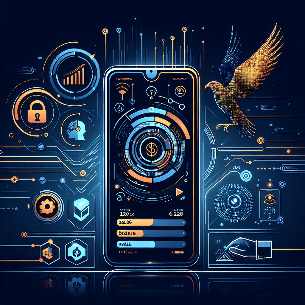 **SEO-Friendly Alt Text:** Sleek modern illustration showing a smartphone with a cutting-edge app interface, surrounded by digital icons for sales, deals, and financial rewards. Forward arrows, glowing data lines, and handshake motifs highlight speed, innovation, and partner collaboration. The CrowdStrike logo and a stylized falcon silhouette are subtly integrated in the background using bold orange (#FF9811), dark blue (#000D43), and midnight blue (#021B88) accents. The professional, secure design visually represents the launching of the transformative Jet platform for CrowdStrike partners and investors.