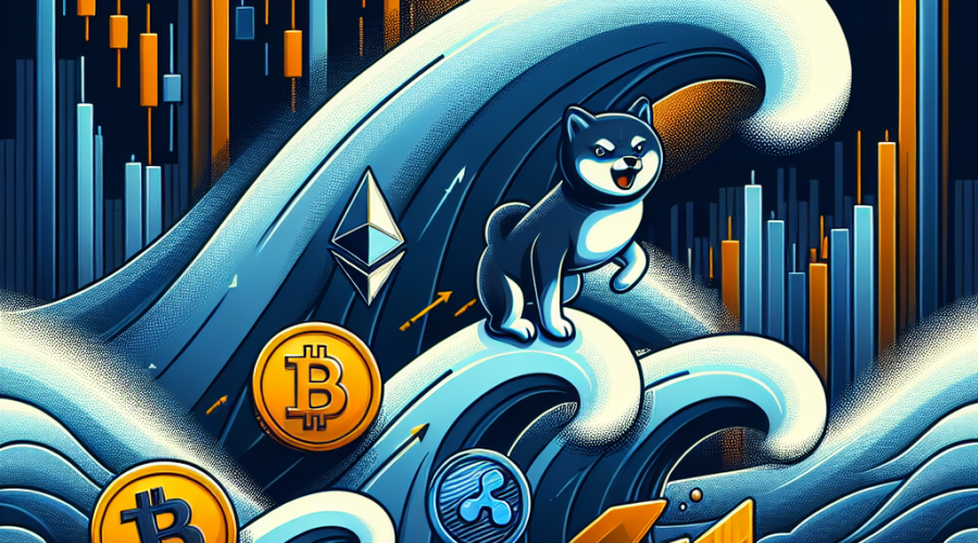Sure! Here’s a compelling SEO alt-text for your described image prompt: "Modern digital illustration of turbulent crypto markets at 1200x628 pixels, featuring Bitcoin, Ethereum, XRP, and Shiba Inu icons lagging behind dark blue and midnight blue stormy waves, while Toncoin icon in bright orange (#FF9811) surges upward, symbolizing breakout growth. Subtle candlestick charts and upward arrows highlight crypto market volatility, all in a sleek, sophisticated, and energetic visual style with branded color accents."