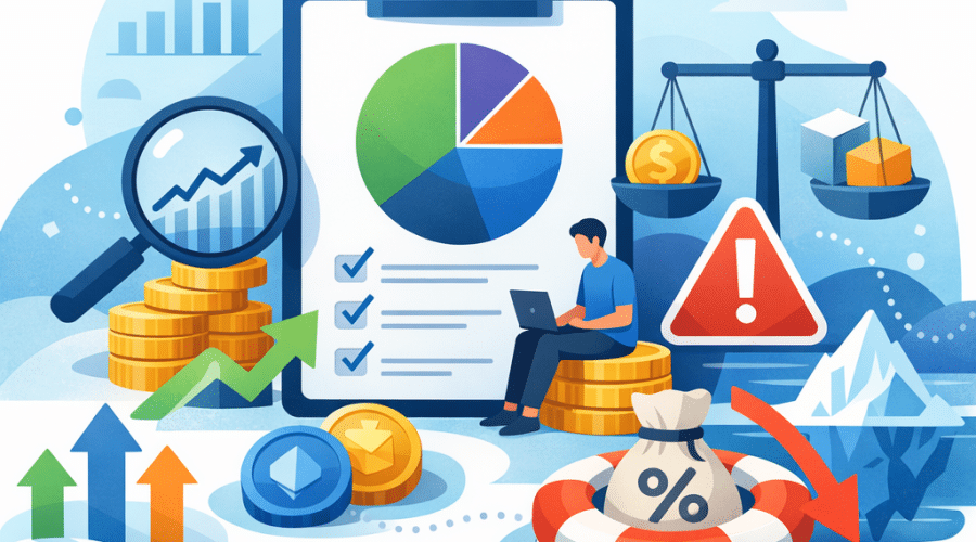 Illustration of a diversified cryptocurrency portfolio and risk-managed allocation