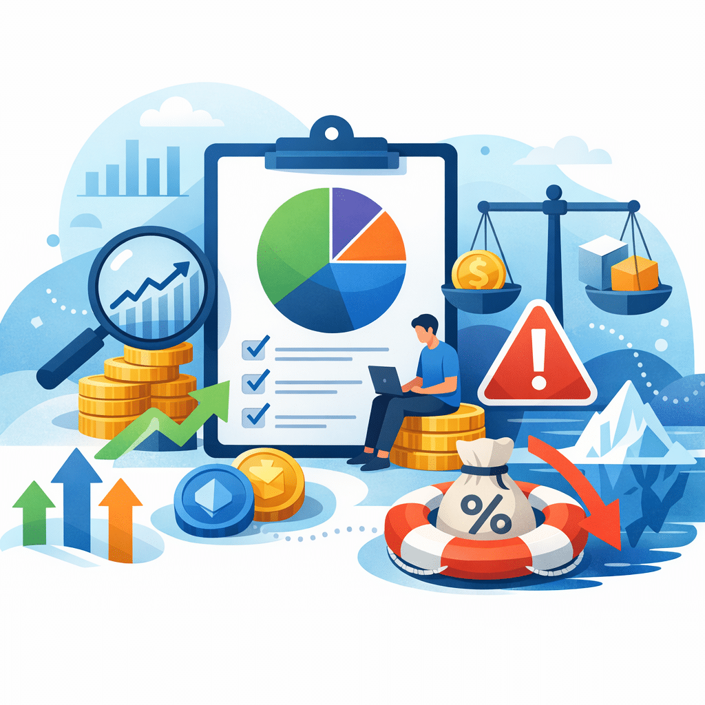 Illustration of a diversified cryptocurrency portfolio and risk-managed allocation
