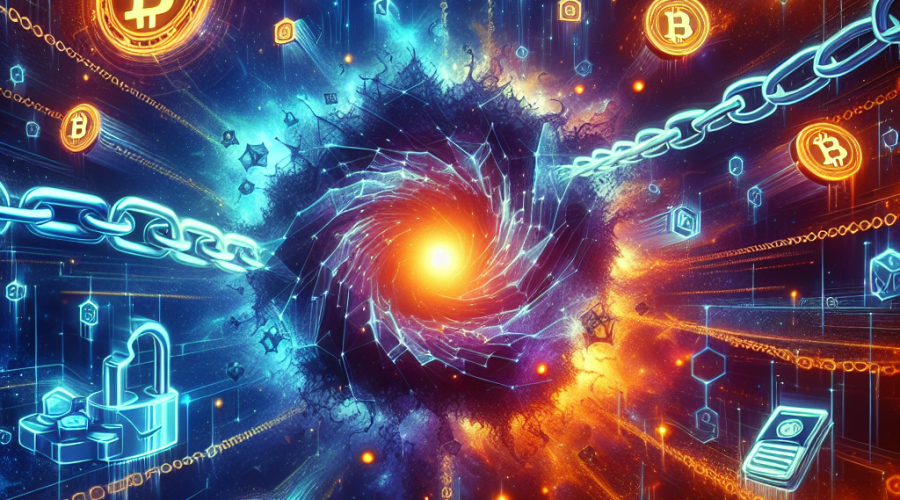 SEO Alt-text: "Futuristic digital landscape illustrating blockchain technology under quantum threat, featuring stylized chains, wallet icons, morphing cryptographic keys, and Solana & blockchain logos contrasted against a swirling quantum computer vortex. Bold highlights in vibrant orange (#FF9811) and deep blue backgrounds (#000D43, #021B88) create a dynamic, urgent composition reflecting cybersecurity transformation in a clean, modern, professional tech style." Let me know if you want a more concise version or further keyword optimization!