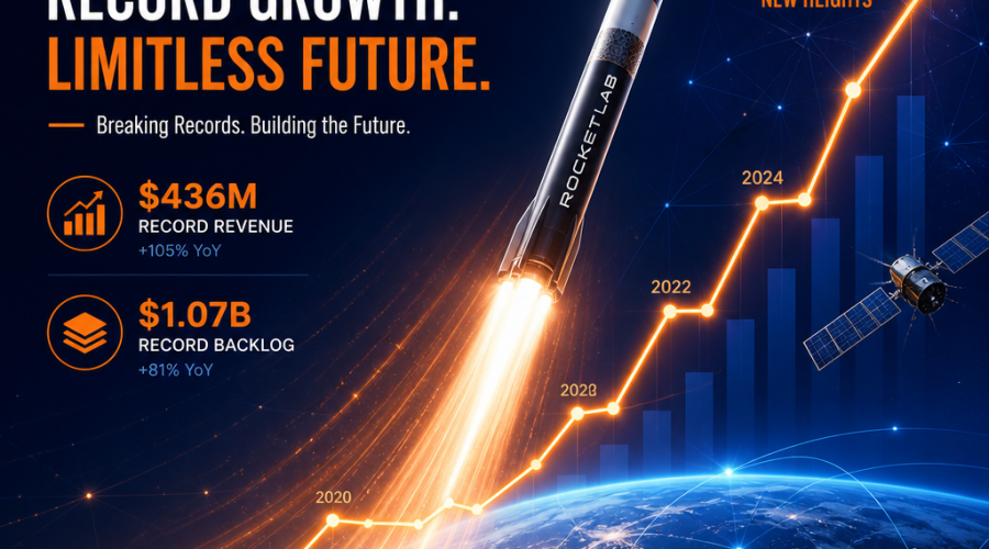 Certainly! Here is a great SEO-friendly alt-text for your described image: **Alt-text:** Futuristic illustration of a sleek Rocket Lab rocket launching upward with vibrant orange and blue light trails, superimposed over a glowing, steeply ascending revenue graph line. The background features faint commercial satellites, Earth’s curved horizon, and a digital network motif, highlighting Rocket Lab’s record financial growth, innovation, technological integration, and expanding global presence. Brand colors orange (#FF9811), dark blue (#000D43), and midnight blue (#021B88) dominate the modern, energetic 1200x628 pixel WordPress blog header design. Let me know if you need it tailored further or shortened!
